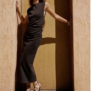 Zara ruched midi dress in brown size medium